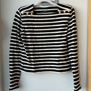 Balmain Cotton Striped Gold Button Long Sleeve Top Size S/XS